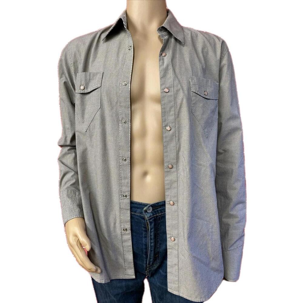 Howe Men’s Snap Front Western Style Flap Pockets  Cotton Beige Shirt Size L #R2